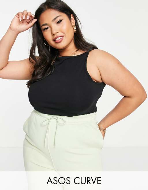 Camiseta negra sin mangas con cuello subido de ASOS DESIGN Curve