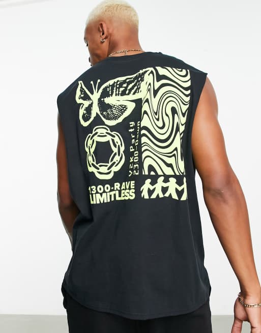 Camiseta negra sin mangas con estampado de cartel en la espalda de HNR LDN, 4 de 4