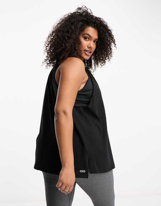 Camiseta negra sin mangas con sisas caídas y logo de algodón de secado rápido Icon de ASOS 4505 Curve, 2 de 4