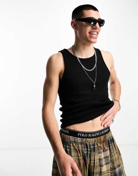 Camiseta negra sin mangas de canalé de COLLUSION - view 1