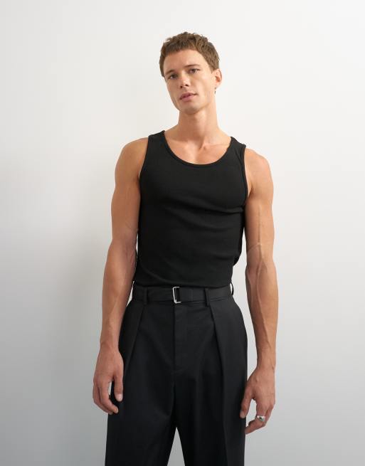 Camiseta negra sin mangas de canalé de Topman, 2 de 7