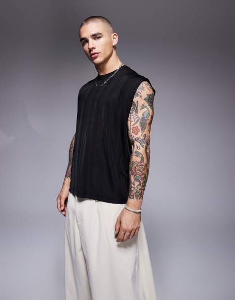 Camiseta negra sin mangas de corte cuadrado extragrande de canalé transparente de ASOS DESIGN - view 1
