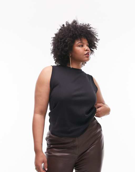 Camiseta negra sin mangas de corte slim de Topshop Curve