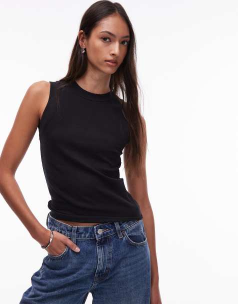 Camiseta negra sin mangas de corte slim de Topshop Tall - view 1