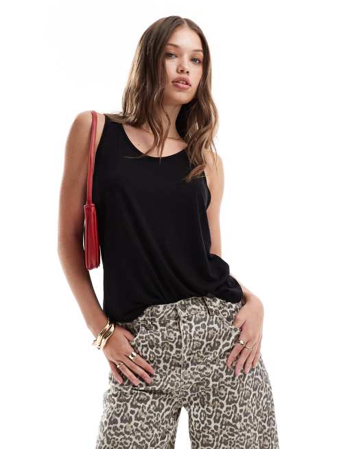 Camiseta negra sin mangas de tejido suave con caída de ASOS DESIGN