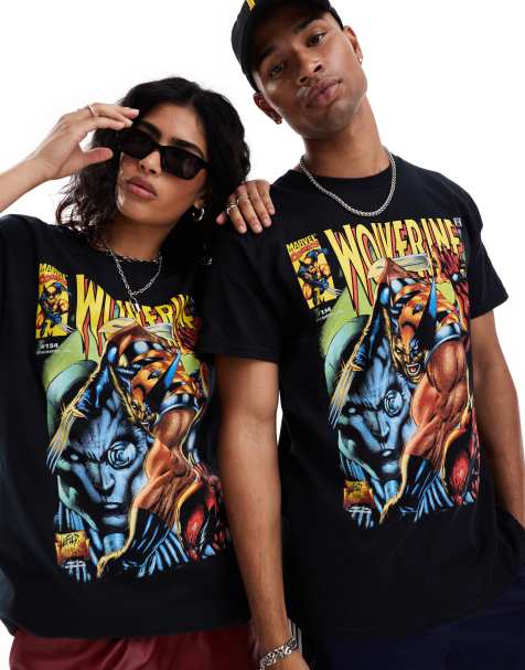 Camiseta negra unisex con estampado del cómic "Lobezno" de Marvel en el pecho de ASOS DESIGN - view 1