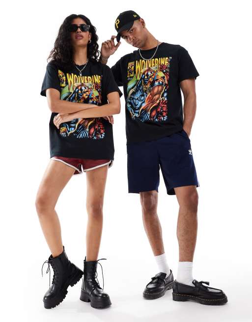 Camiseta negra unisex con estampado del cómic "Lobezno" de Marvel en el pecho de ASOS DESIGN, 2 de 4