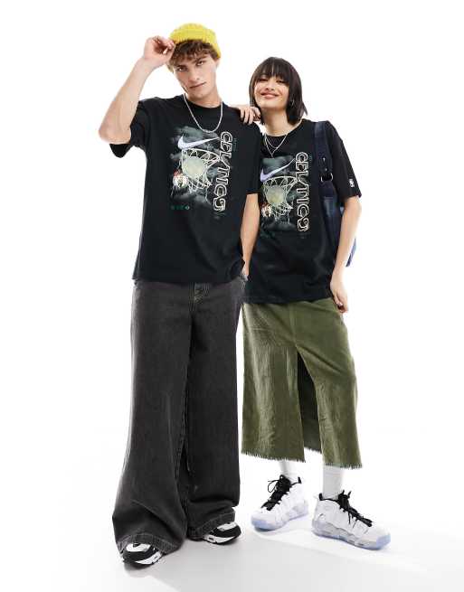 Camiseta negra unisex con estampado gráfico de los Boston Celtics de la NBA de Nike Basketball 