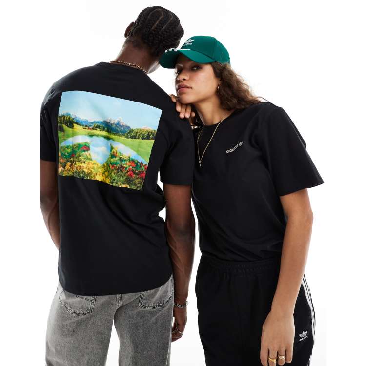 Camiseta negra unisex con estampado grafico de puesta de sol en la espalda de adidas Originals ClassicfuncenterShops adidas superstar japan edition price guide series