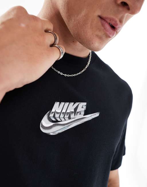 Camiseta negra unisex con estampado gráfico del logo Swoosh de Nike, 3 de 4