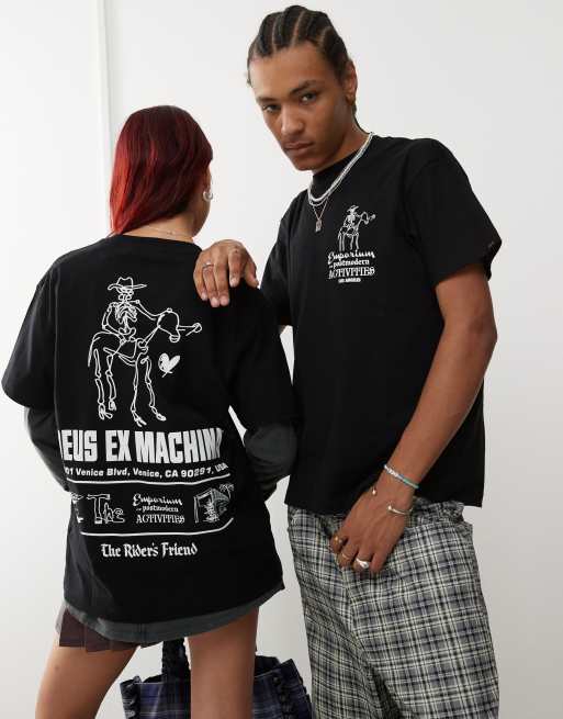 Camiseta negra unisex con estampado gráfico 
