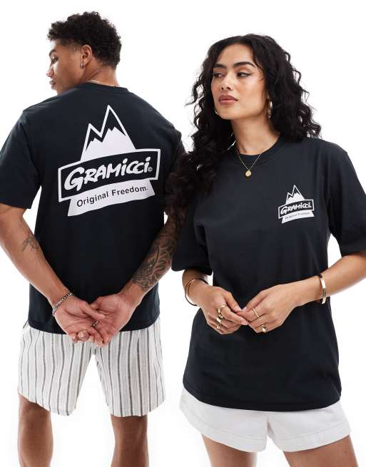 Camiseta negra unisex con estampado pixelado en la parte delantera de algodón de Gramicci