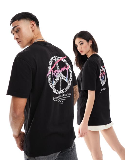 Camiseta negra unisex de corte estándar con estampado gráfico DNA de Tommy Jeans