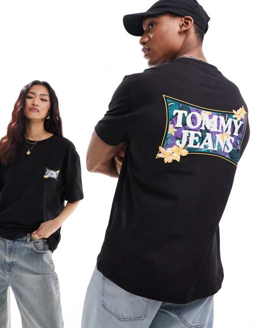 Camiseta negra unisex de corte estándar Flower Power de Tommy Jeans
