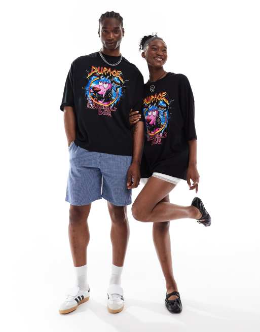 Camiseta negra unisex extragrande con estampado con licencia de 