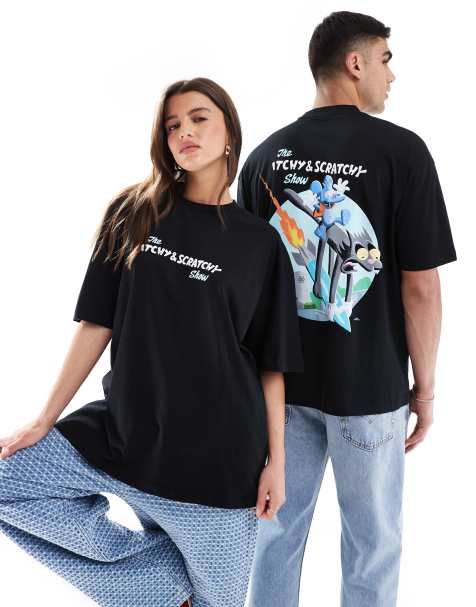 Camiseta negra unisex extragrande con estampado de "Itchy and Scratchy" de "Los Simpson" de ASOS DESIGN - view 1