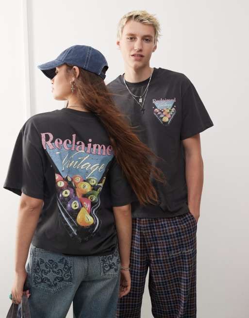 Camiseta negra unisex extragrande con estampado de snooker de Reclaimed Vintage