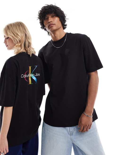Camiseta negra unisex extragrande con estampado en la espalda Pride de Calvin Klein Jeans