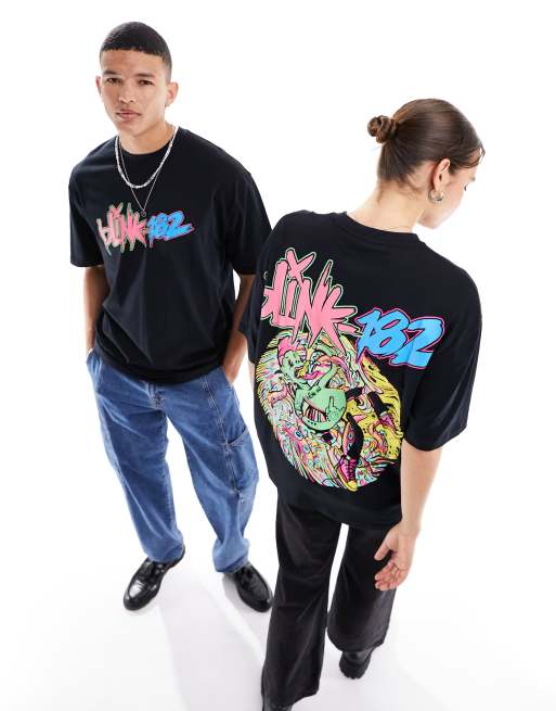 Camiseta negra unisex extragrande con estampado gráfico de Blink 182 de ASOS DESIGN