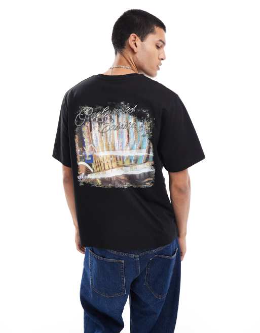 Camiseta negra unisex extragrande con estampado trasero de casino de Reclaimed Vintage