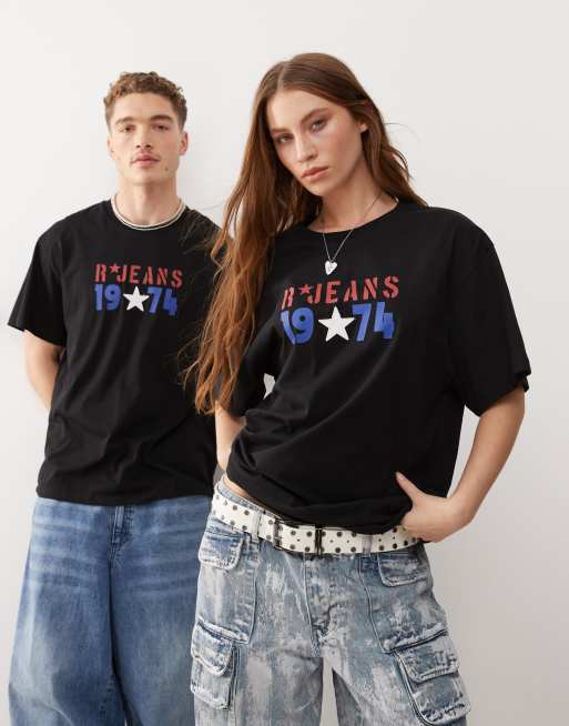 Camiseta negra unisex extragrande con logo universitario de Reclaimed Vintage
