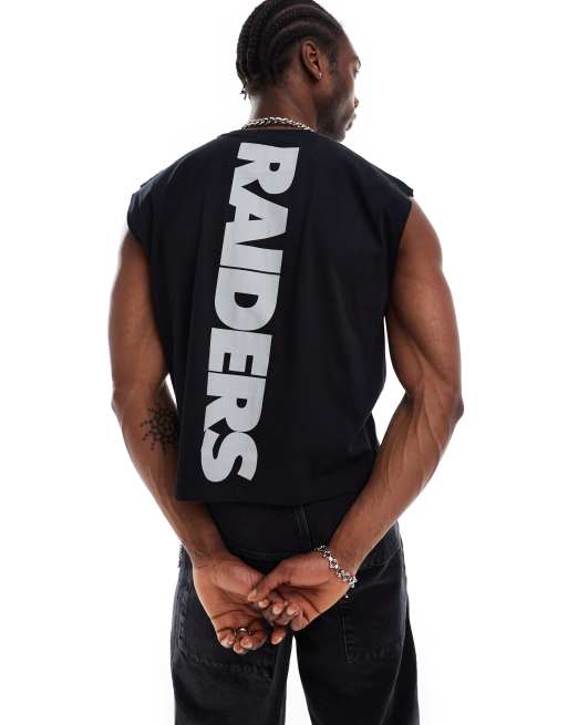 Camiseta negra unisex extragrande sin mangas de corte cuadrado con estampado "Raiders" de ASOS DESIGN, 3 de 4