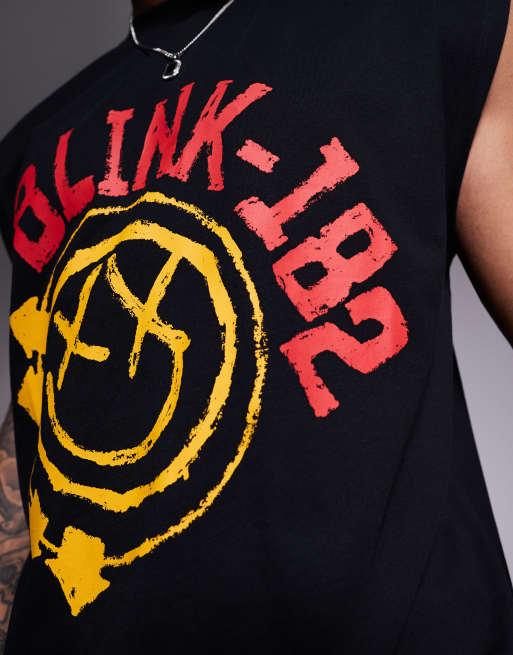 Camiseta negra unisex sin mangas de corte cuadrado extragrande con estampado Blink 182 de ASOS DESIGN, 4 de 4