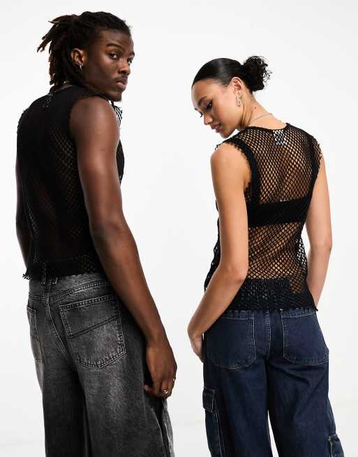 Camiseta negra unisex sin mangas de rejilla de Reclaimed Vintage ASOS