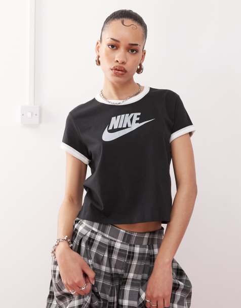 Camiseta negra y blanca con diseño encogido y ribetes de estilo vintage de Nike - view 1