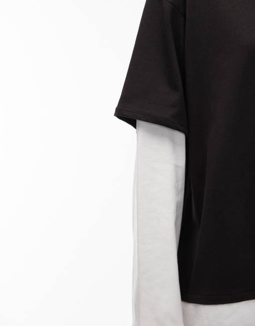 Camiseta negra y blanca extragrande de manga larga con diseño de capas ASOS DESIGN, 3 de 4