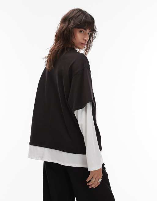 Camiseta negra y blanca extragrande de manga larga con diseño de capas ASOS DESIGN, 4 de 4