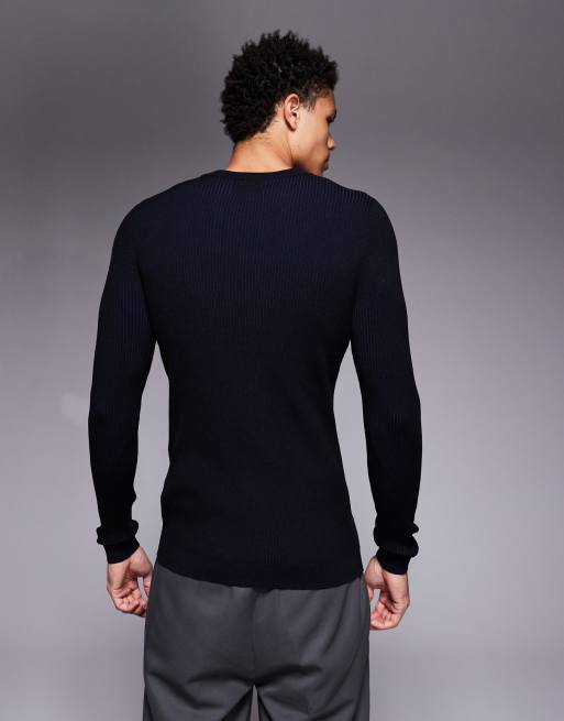 Camiseta negro azulado ajustada de punto acanalado de ASOS DESIGN, 3 de 5