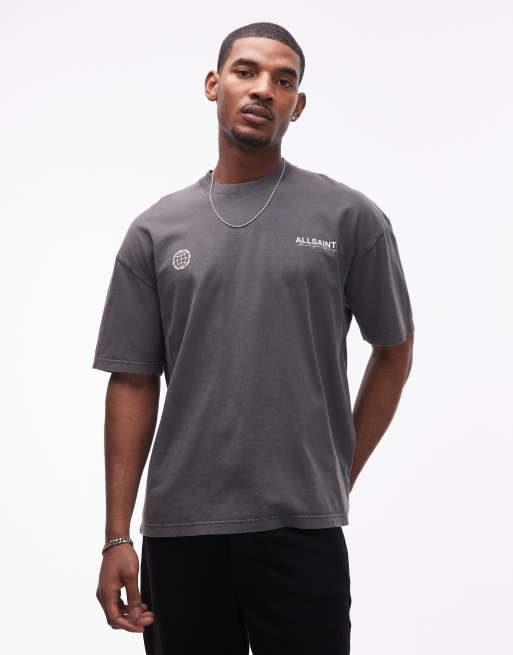 Camiseta negro lavado con logo de emblema y estampado en la espalda de AllSaints, 3 de 5