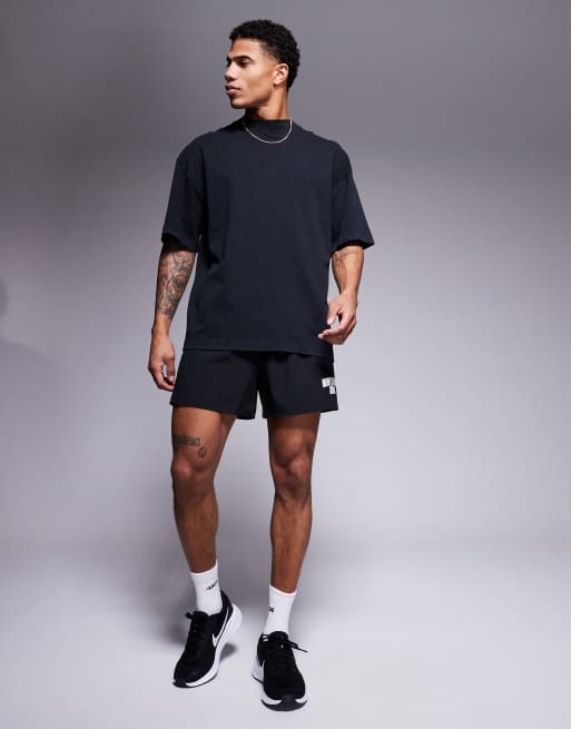 Camiseta negro lavado de corte cuadrado con estampado trasero y acabado de secado rápido de algodón grueso de 4505 , 2 de 4