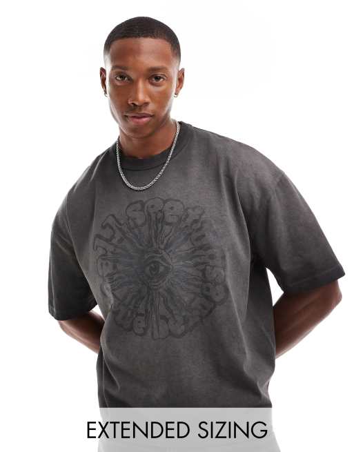 Camiseta negro lavado de corte cuadrado extragrande con estampado grunge delantero de ASOS DESIGN