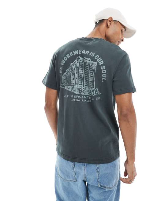 Camiseta negro lavado de estilo worker con estampado trasero de Lee, 4 de 4