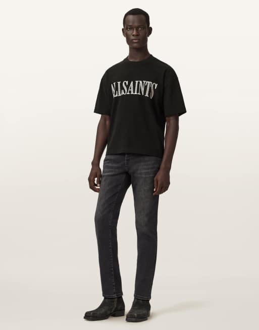 Camiseta negro lavado de manga corta con cuello redondo Dash de AllSaints, 2 de 7