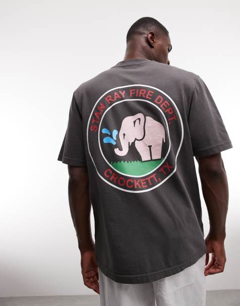 Camiseta negro lavado de manga corta con estampado gráfico de elefante en la espalda de Stan Ray - view 1