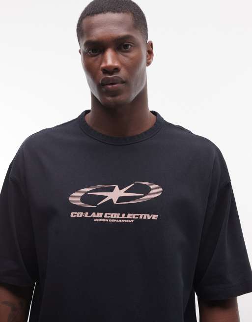 Camiseta negro lavado extragrande con estampado gráfico de texto de tejido grueso de ASOS DESIGN, 3 de 5
