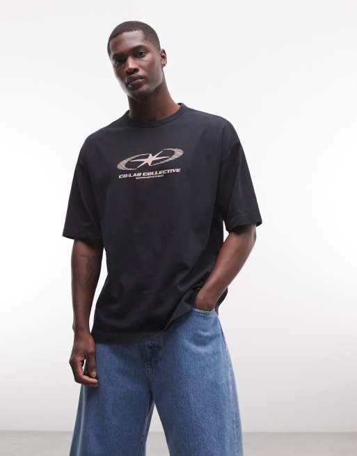 Camiseta negro lavado extragrande con estampado gráfico de texto de tejido grueso de ASOS DESIGN, 4 de 5