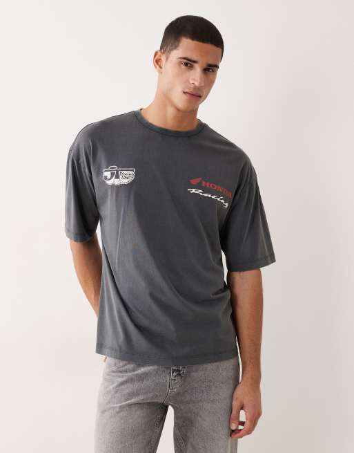 Camiseta negro lavado extragrande con estampado "Honda Racing" de ASOS DESIGN, 3 de 5