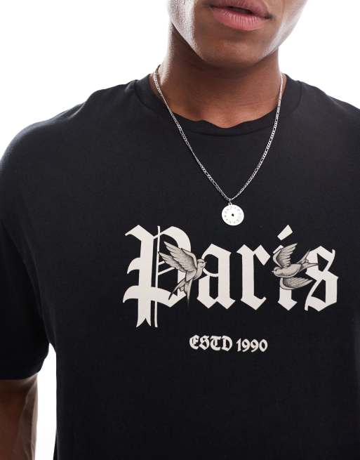 Camiseta negro lavado extragrande con estampado "Paris" de ADPT, 3 de 4