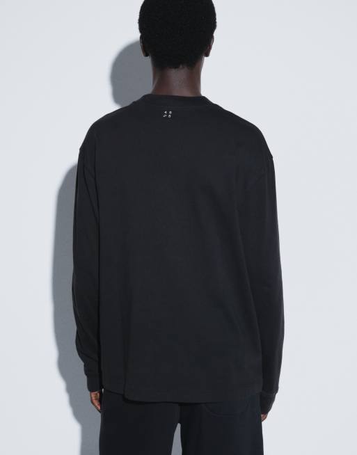 Camiseta negro lavado extragrande de manga larga de tejido grueso de algodón con acabado de secado rápido Icon de 4505, 4 de 8