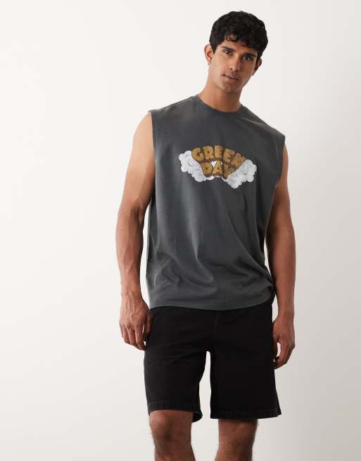 Camiseta negro lavado extragrande sin mangas con estampado de Green Day de ASOS DESIGN, 3 de 5