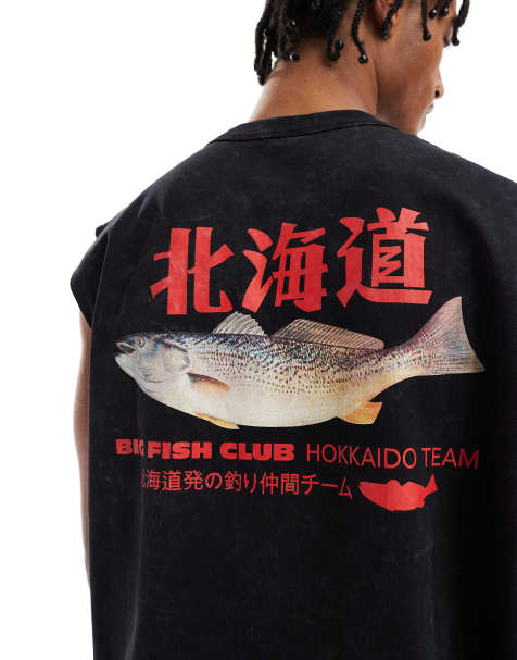 Camiseta negro lavado extragrande sin mangas con estampado gráfico de estilo sukajan de tejido grueso de 220 g/m² de ASOS DESIGN - view 1