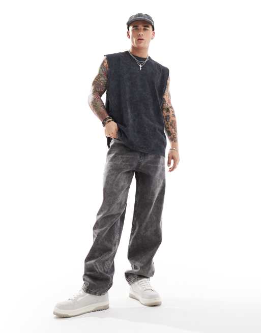 Camiseta negro lavado extragrande sin mangas de tejido grueso de ASOS DESIGN , 2 de 4