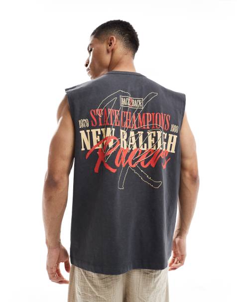Camiseta negro lavado sin mangas extragrande con estampado gráfico deportivo de tejido grueso de ASOS DESIGN - view 1