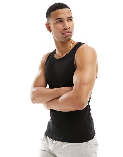 Camiseta negro liso sin mangas de tejido de secado rápido de algodón Icon de 4505 