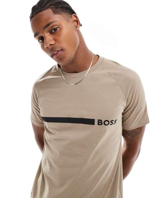 Camiseta playera marrón de corte slim de BOSS