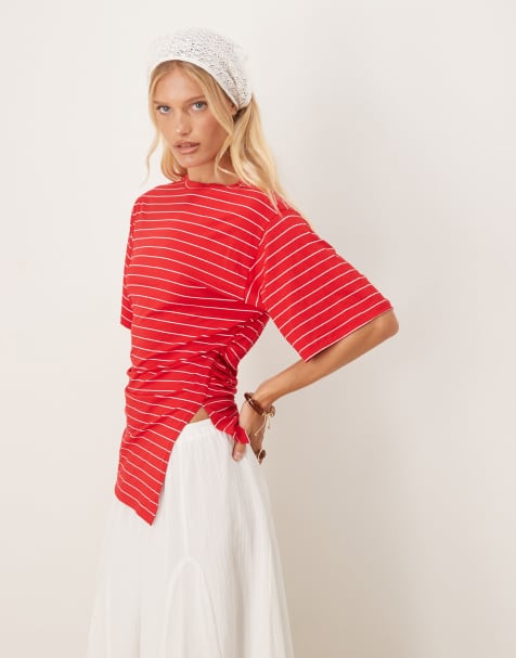Camiseta roja a rayas asimétrica con cintura entallada de ASOS DESIGN - view 1